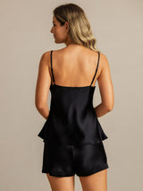 [Sort] SilkSilky-DK V Neck Camisole Sæt 002