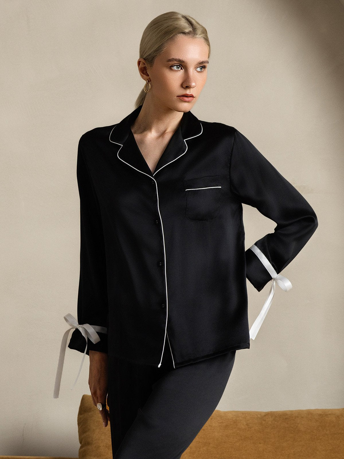 [Sort] SilkSilky-DK Silke Long Sleeve Revers Dame Pyjamas 006