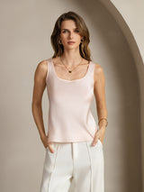 [Lyserød] SilkSilky-DK 19Momme Ærmeløs Dyb Rund Halsudskæring Camisole Top 001