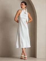 [Hvid] SilkSilky-DK Sleeveless Halter Kjole 006