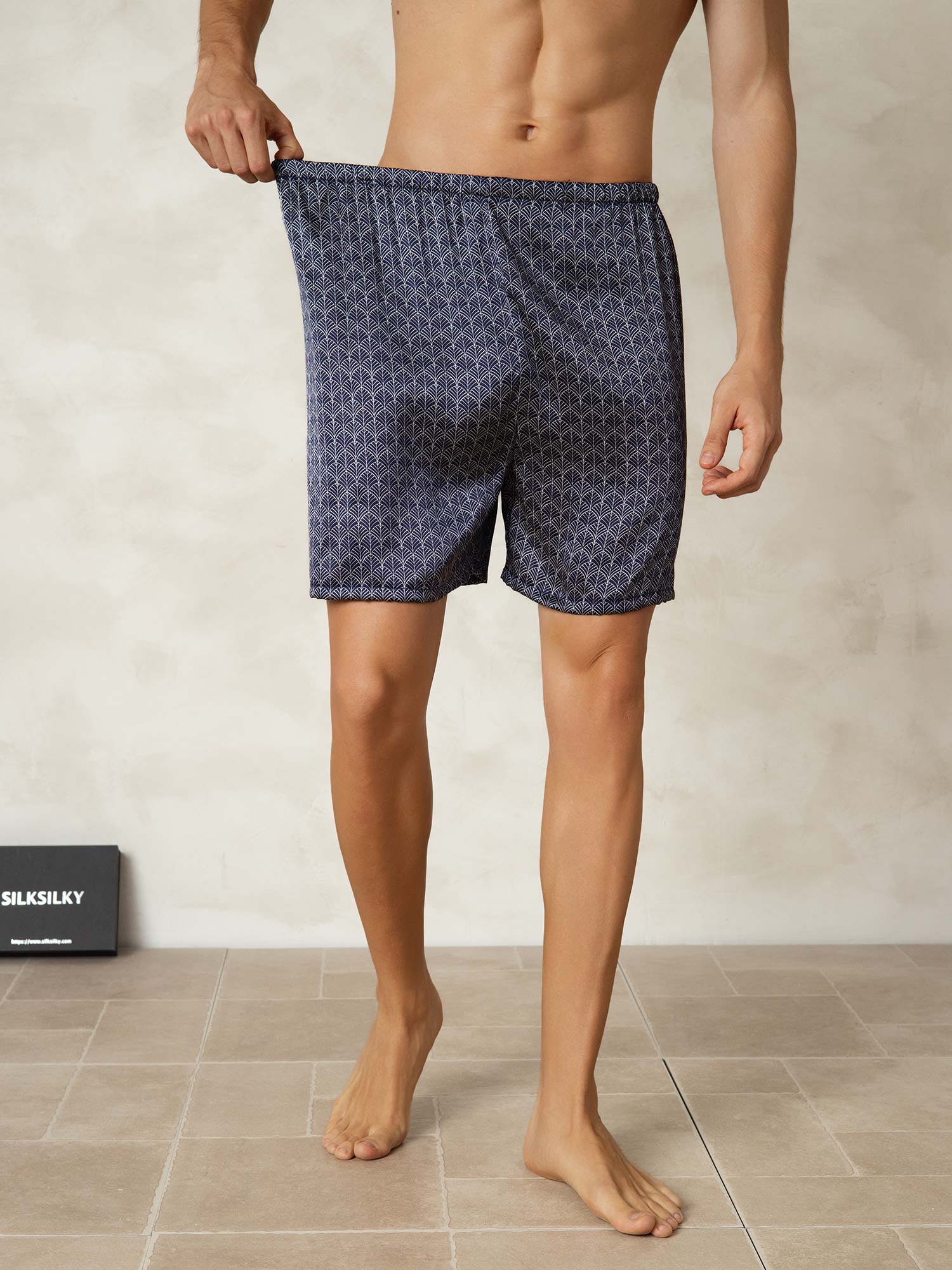 [Marine Ginkgo] SilkSilky-DK 19Momme Mens Sleep Bottoms 004
