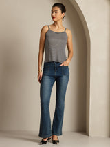 [Sort Stribe] SilkSilky-DK Square Neck Camisole Top 008
