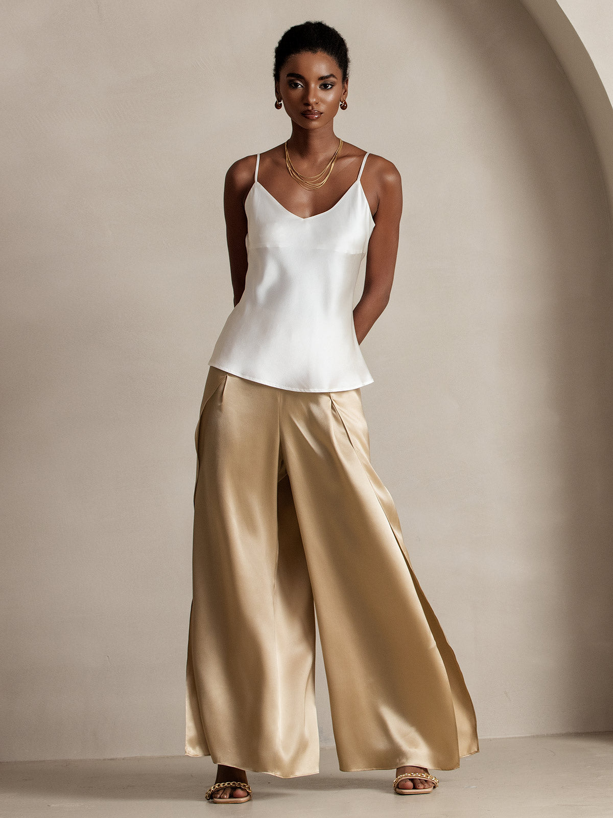 [Champagne] SilkSilky-DK 19Momme Silke Split Damebukser 004