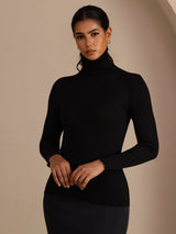 [Sort] SilkSilky-DK Long Sleeve Turtle Neck T-shirt til kvinder 001