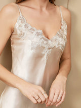 [Beige] SilkSilky-DK Sleeveless V Neck Natkjole 006