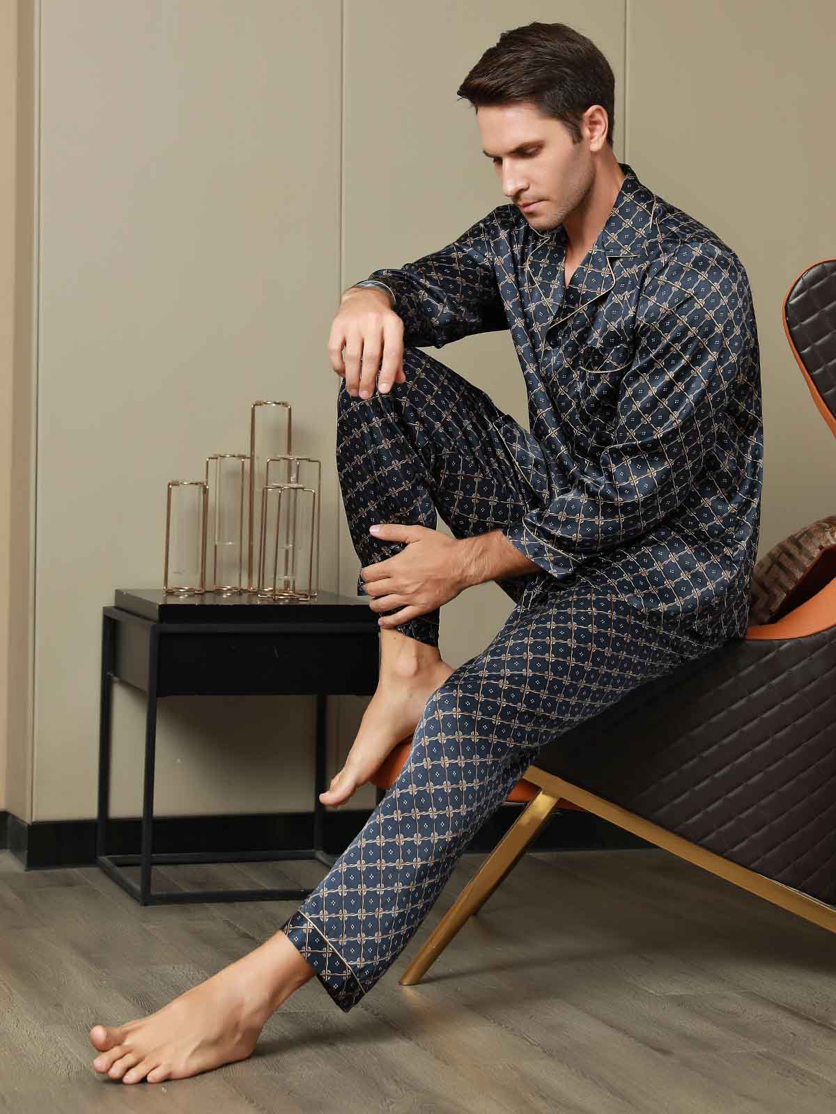[Marine Kæde] SilkSilky-DK Mens Pajamas 006