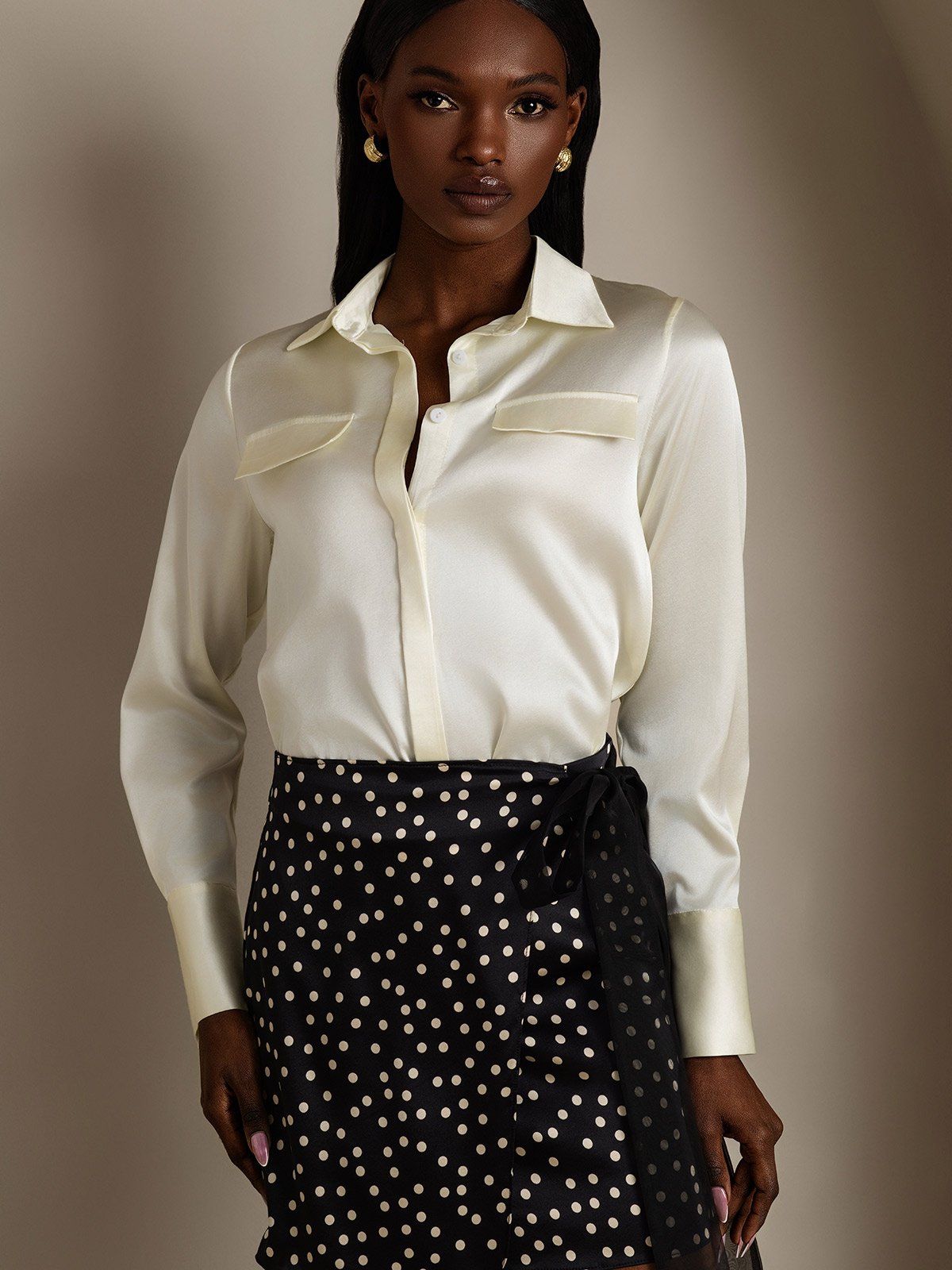 SilkSilky-DK 19Momme Silke Womens Shirt Elfenben 004
