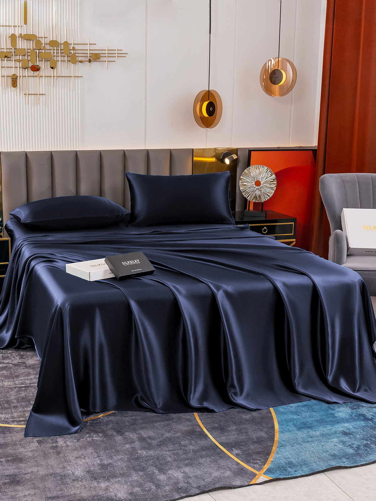 [Mørkeblå] SilkSilky-DK 19Momme Bedding Set 003