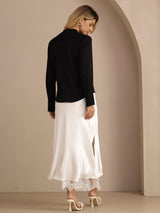 [Sort] SilkSilky-DK Long Sleeve Tie Neck Damebluser 005