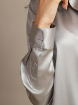 [Lysegrå] SilkSilky-DK Long Sleeve Lapel Collar Dameskjorte 005