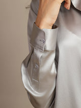 [Lysegrå] SilkSilky-DK Long Sleeve Lapel Collar Dameskjorte 005
