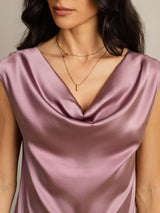 [Bleg Mauve] SilkSilky-DK Cap Sleeve Cowl Neck T-shirt til kvinder 005