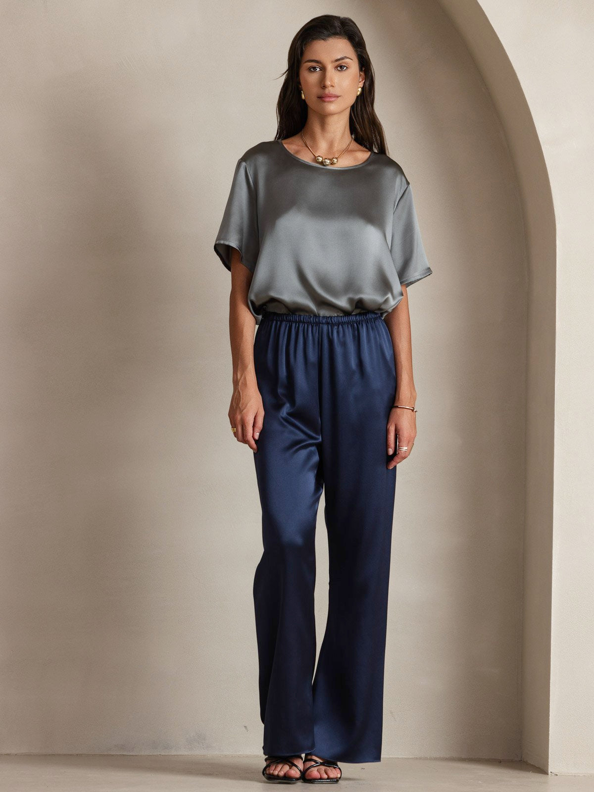 [Mørkeblå] SilkSilky-DK 19Momme Silke Womens Pants 005