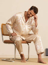 [Champagne] SilkSilky-DK Long Sleeve Notch Collar Pyjamas til Mænd 008