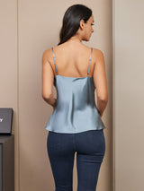 [Gråblå] SilkSilky-DK Spaghetti Strap V Neck Camisole Top 003