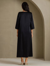 [Sort] SilkSilky-DK 3/4 Sleeve Round Neck Kjole 002