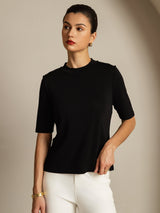 [Sort] SilkSilky-DK Half Sleeve Crew Neck T-shirt til kvinder 006
