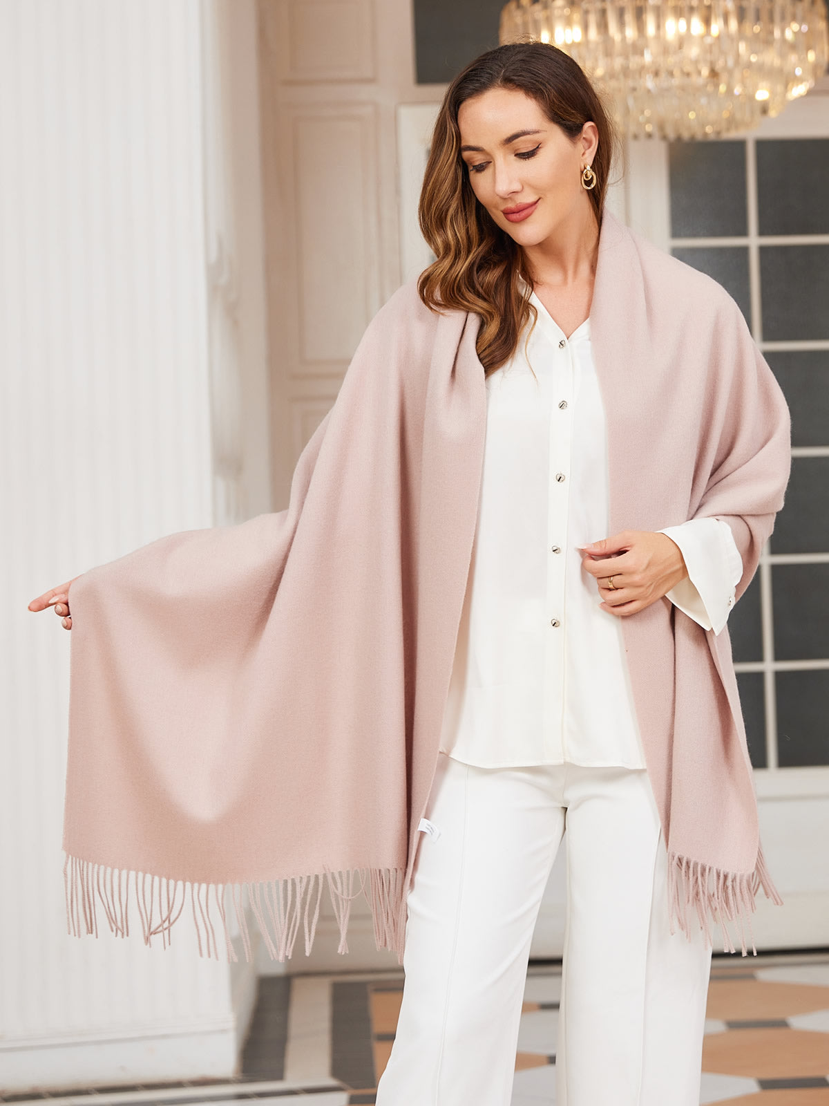 [Lys Beige] SilkSilky-DK Uld Halstørklæde 001