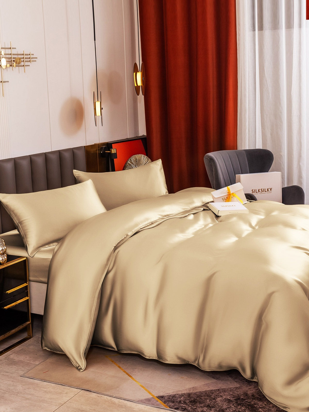 [Beige] SilkSilky-DK 19Momme Bedding Set 004