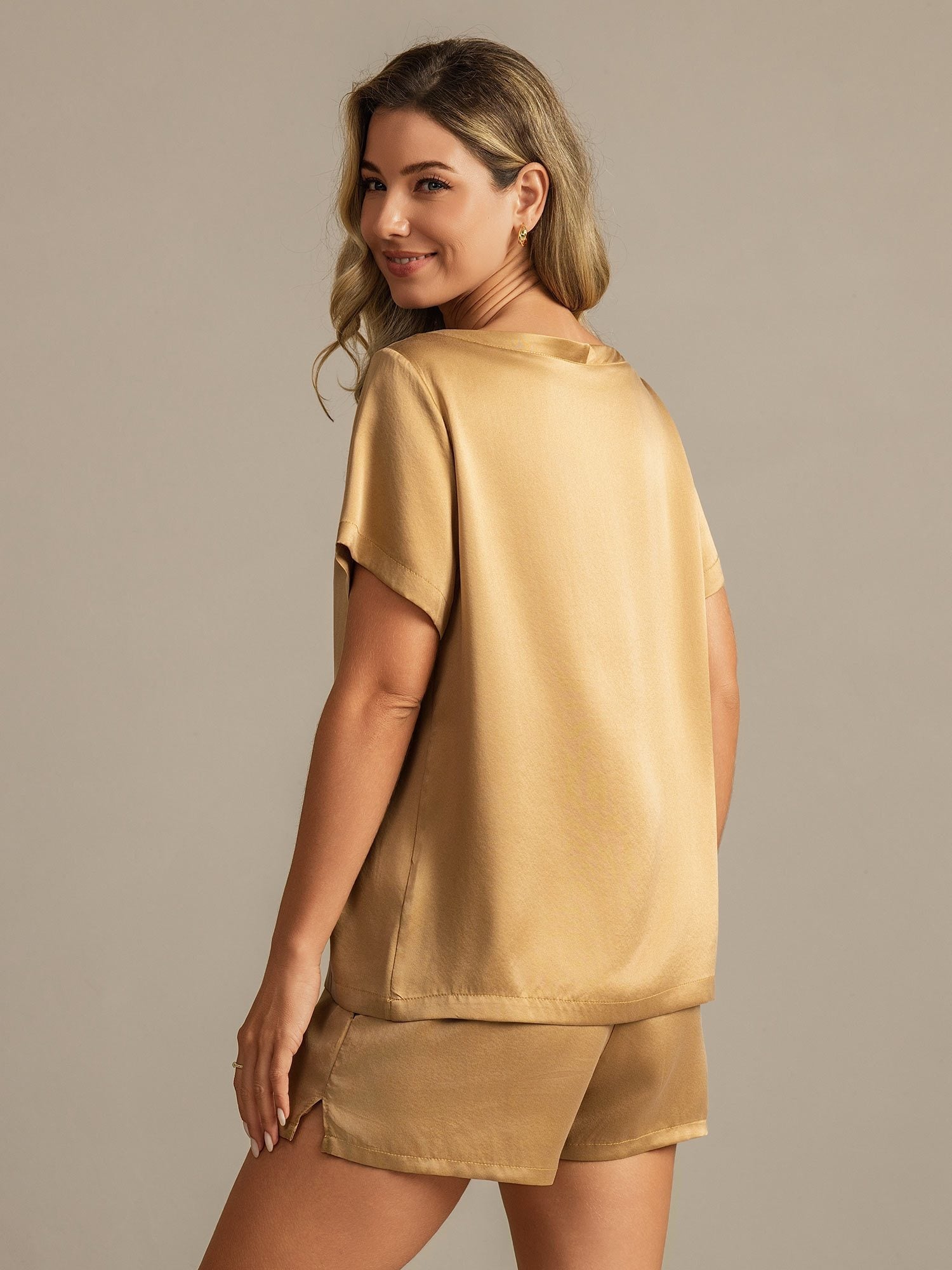 [Tan] SilkSilky-DK 19Momme Silke Womens Pajamas 002,