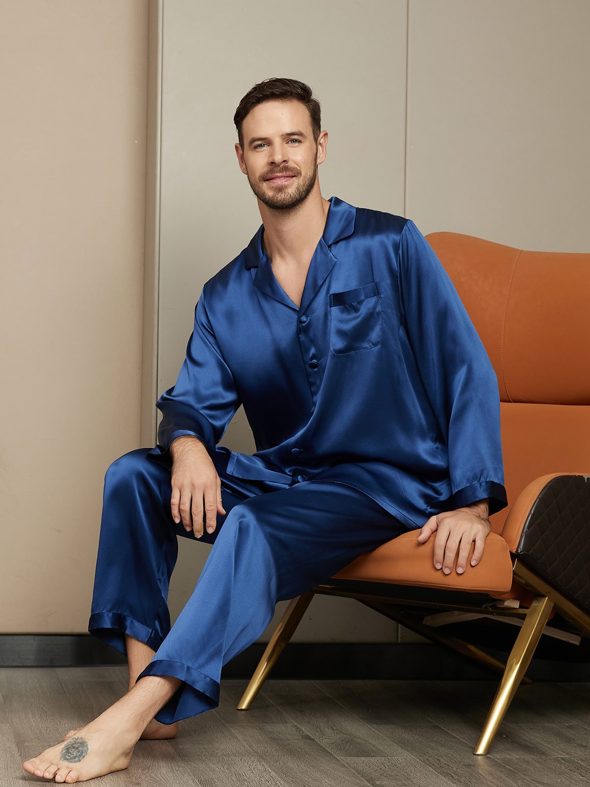 [Mørkeblå] SilkSilky-DK Mens Pajamas 003