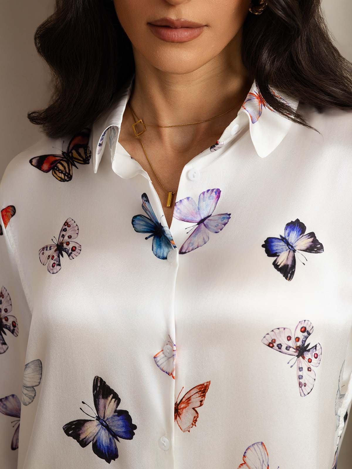 [HvidSommerfugl] SilkSilky-DK 19Momme Silke Lapel Collar Women''s Outfit Sets 005
