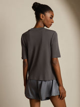 [Grå] SilkSilky-DK Half Sleeve Crew Neck T-shirt til kvinder 002