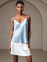 [Gråblå] SilkSilky-DK Spaghetti Strap V Neck Camisole Top 003