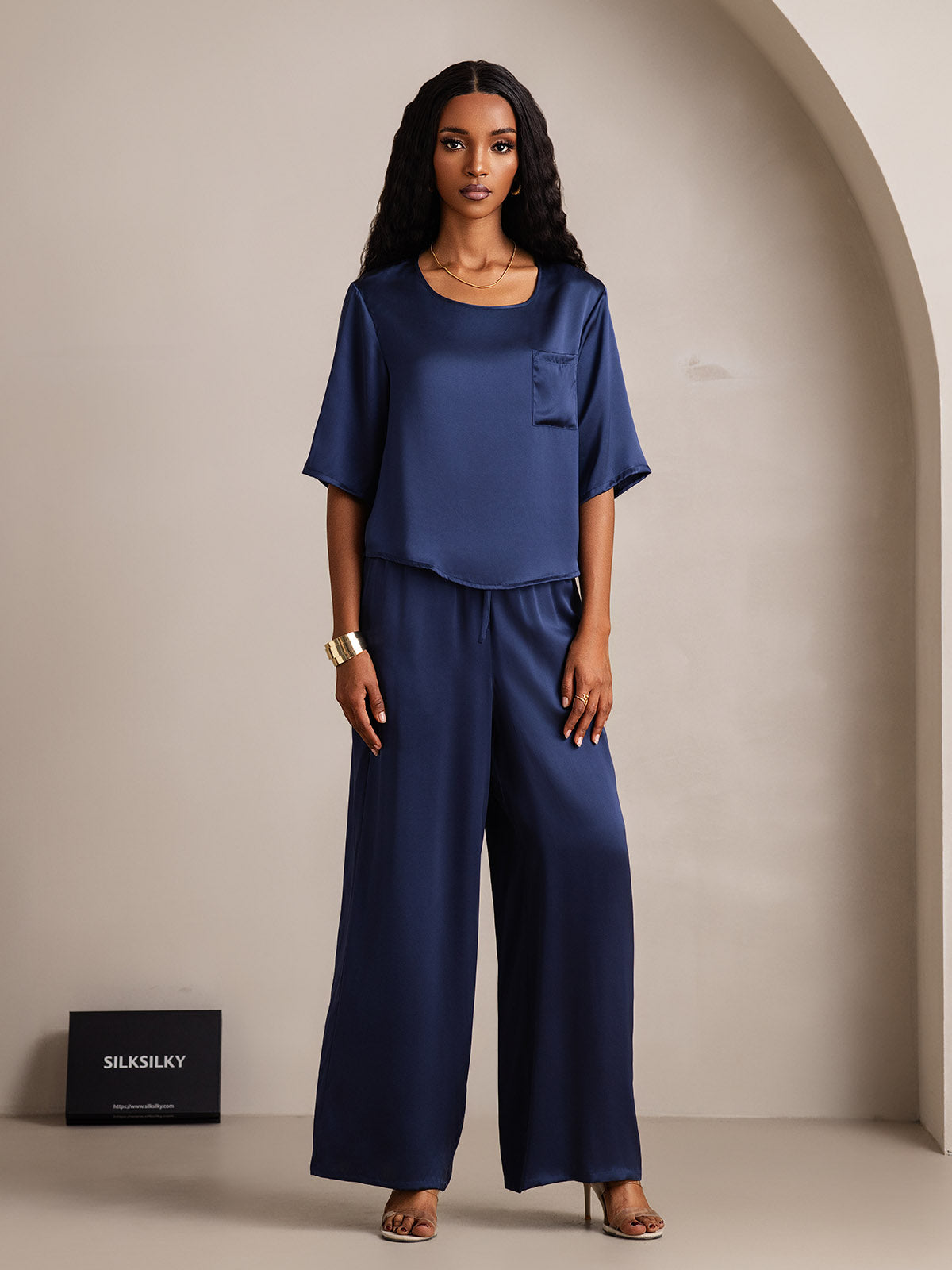 [Mørkeblå] SilkSilky-DK Womens Pajamas 005