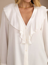 [Hvid] SilkSilky-DK Long Sleeve Deep V Neck Damebluser 004
