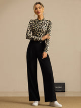 [Leopard] SilkSilky-DK Langærmet Falsk Krave T-shirt til kvinder 008