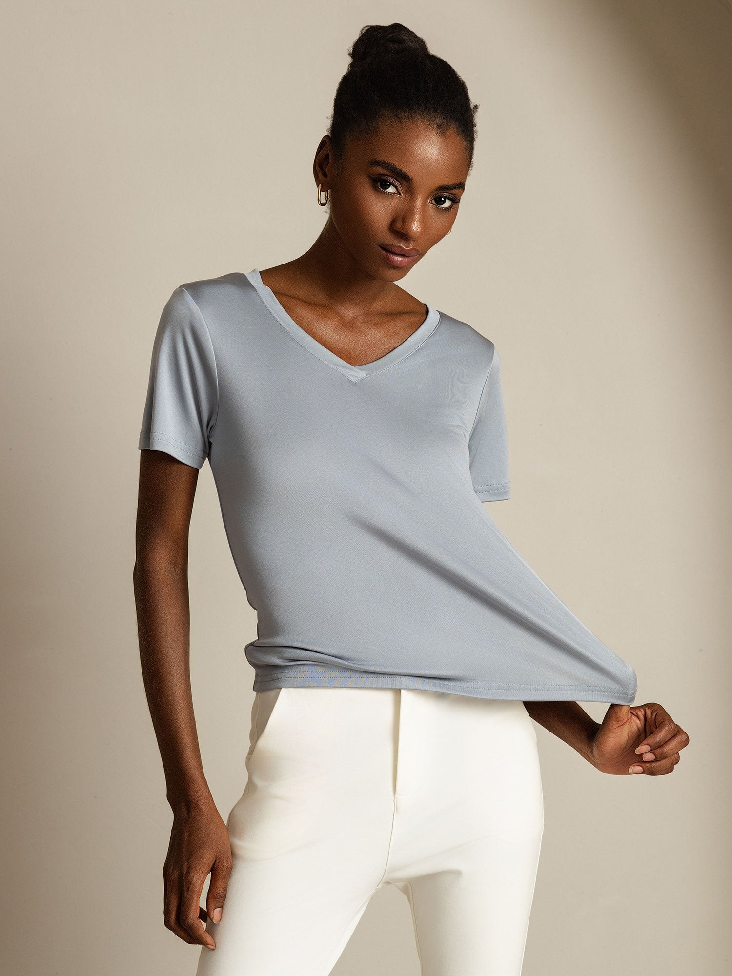 [Lysegrå] SilkSilky-DK Silke Womens T-Shirt 006