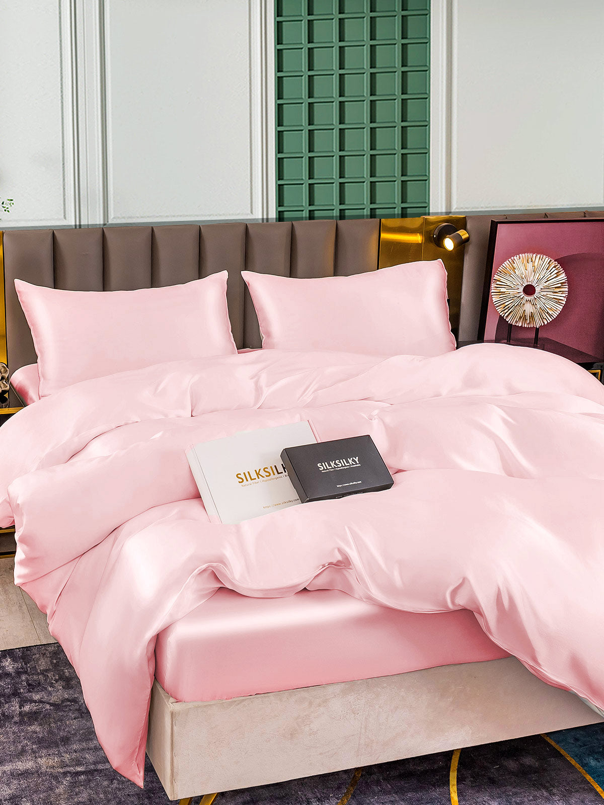 [Lyserød] SilkSilky-DK 25Momme Bedding Set 002