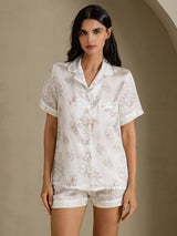 [Cremeblomster] SilkSilky-DK Short Sleeve Notch Collar Dame Pyjamas 001