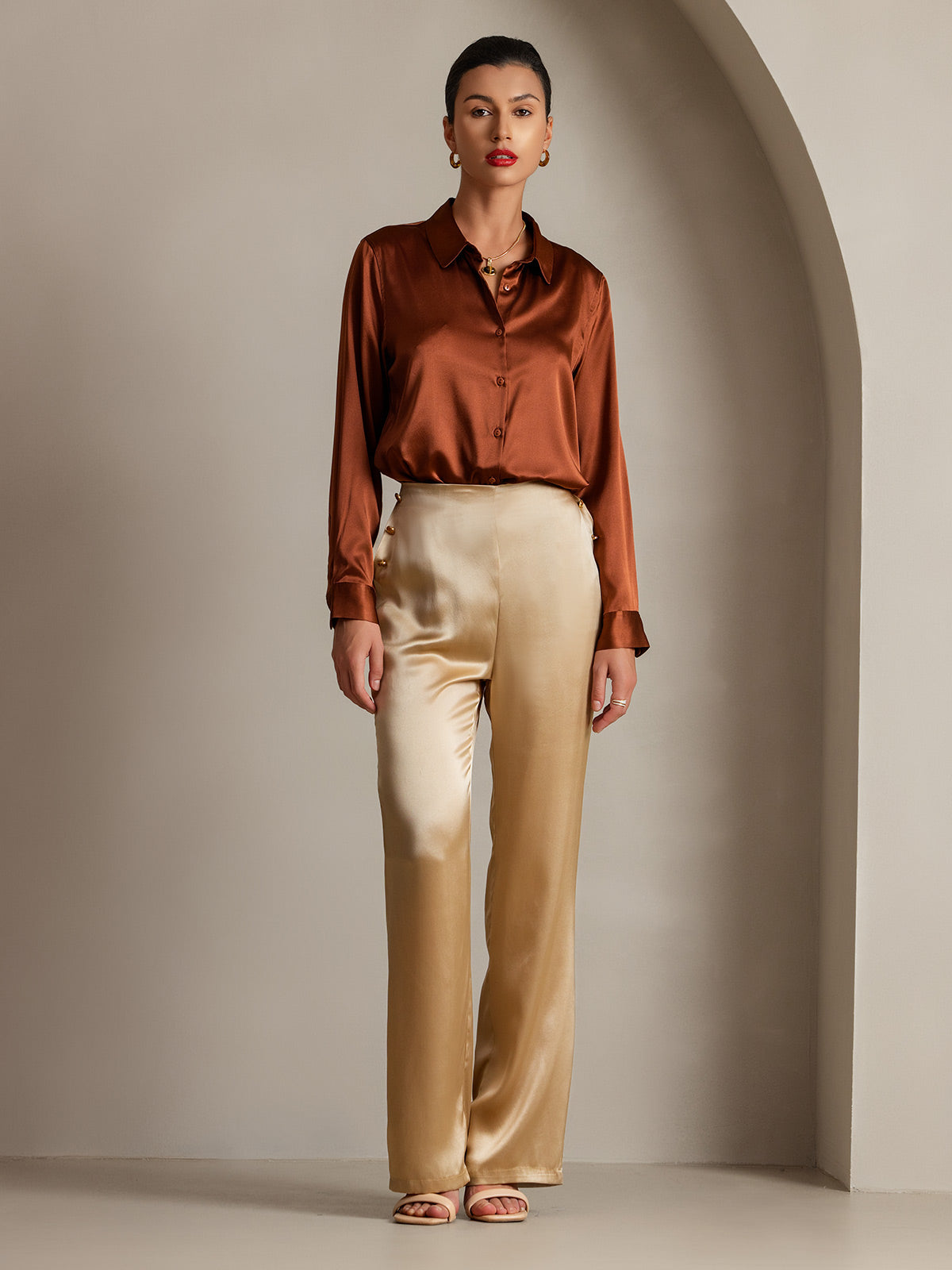 [Champagne] SilkSilky-DK 19Momme Silke Womens Pants 006