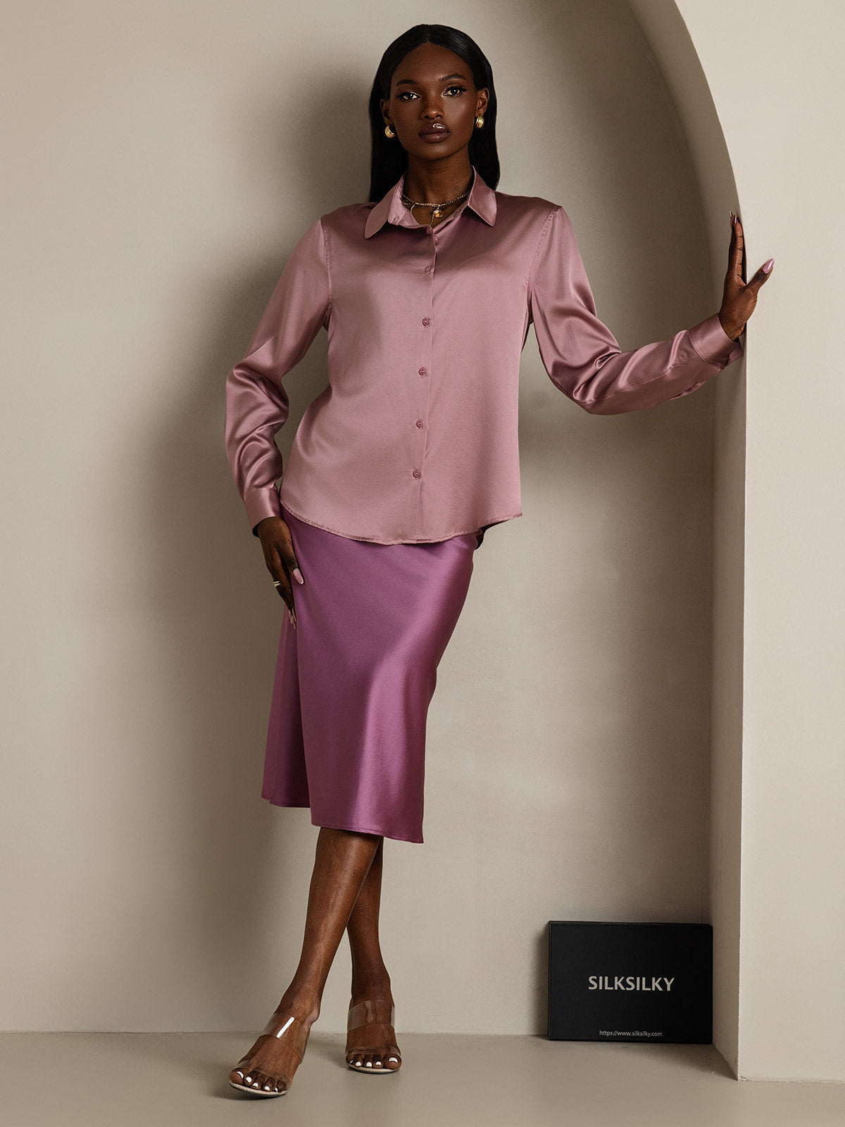 [Bleg Mauve] SilkSilky-DK Silke Long Sleeve Collar Dameskjorte 007