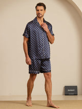 [Marine Kæde] SilkSilky-DK Short Sleeve Lapel Collar Pyjamas til Mænd 007