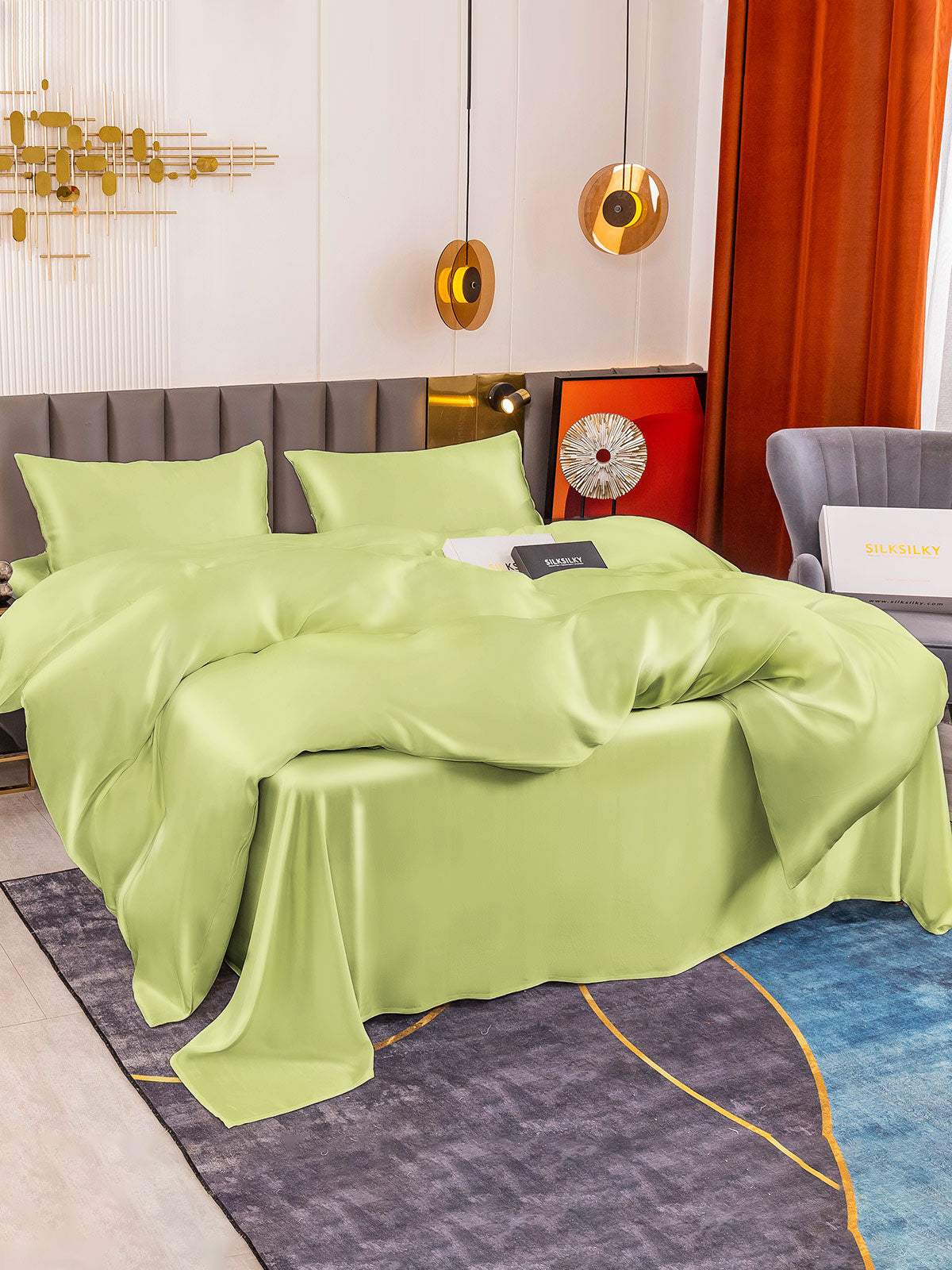 [Mintgrøn] SilkSilky-DK 19Momme Bedding Set 004