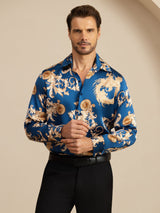 [Navy Drage] SilkSilky-DK Long Sleeve Lapel Collar Herreskjorte 005