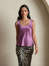 [Mørke Lilla] SilkSilky-DK 19Momme Ærmeløs Dyb Rund Halsudskæring Camisole Top 004