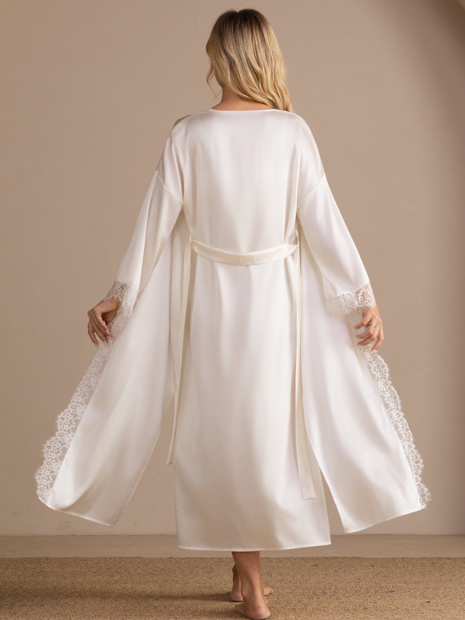 [Hvid] SilkSilky-DK 3/4 Sleeve Womens Robe 002