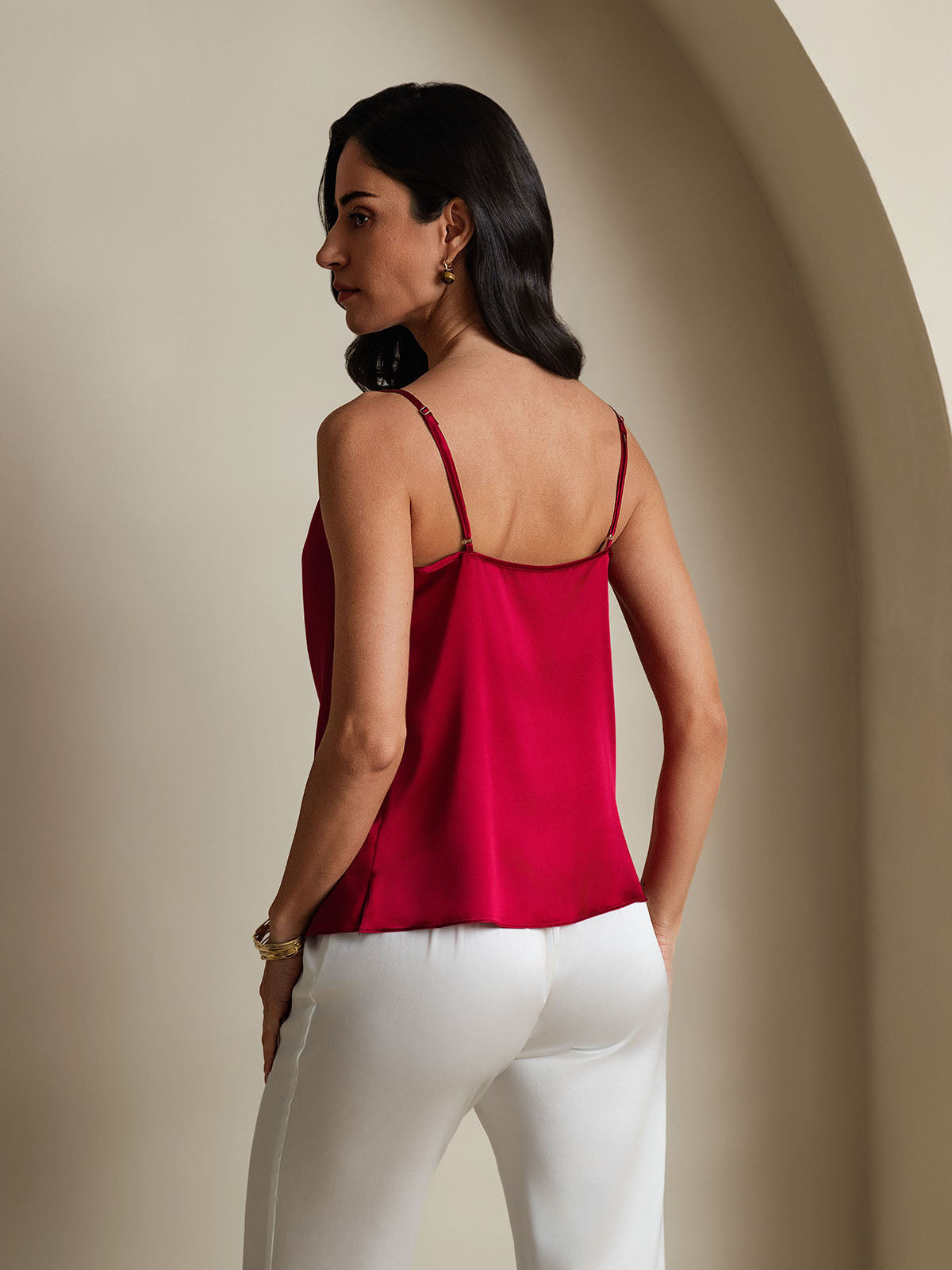 [Vin] SilkSilky-DK Spaghetti Strap Cowl Neck Camisole Top 002