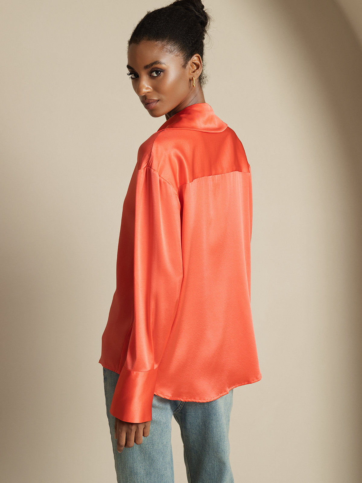 [Kejserlig Rød] SilkSilky-DK 19Momme Silke Womens Shirt 002