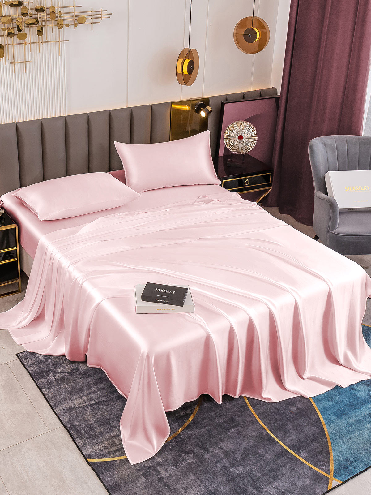 [Lyserød] SilkSilky-DK 19Momme Bedding Set 001