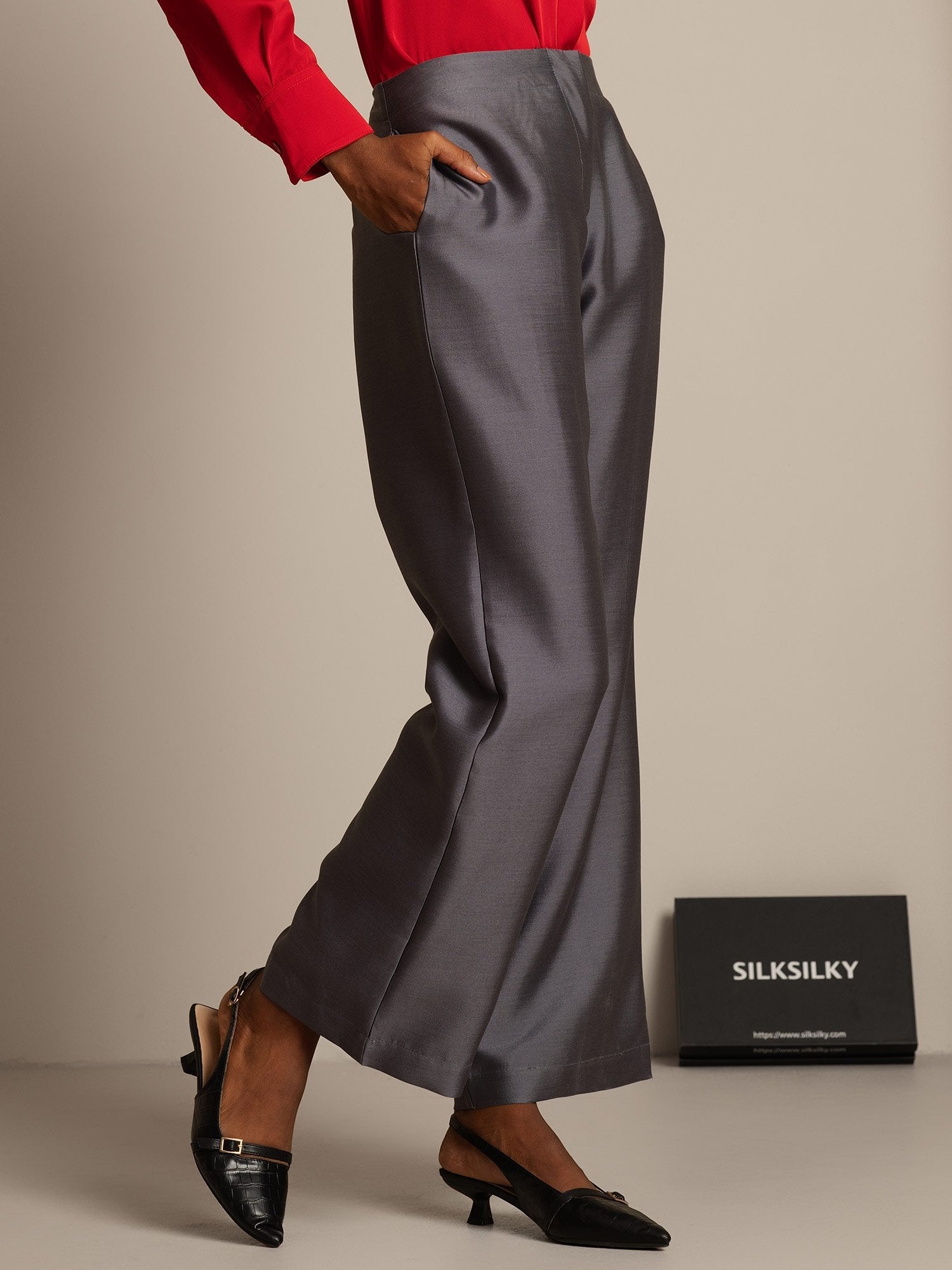 [Grå] SilkSilky-DK 32Momme Silke Womens Pants 003,