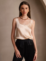 [Champagne] SilkSilky-DK 19Momme Ærmeløs Dyb Rund Halsudskæring Camisole Top 001