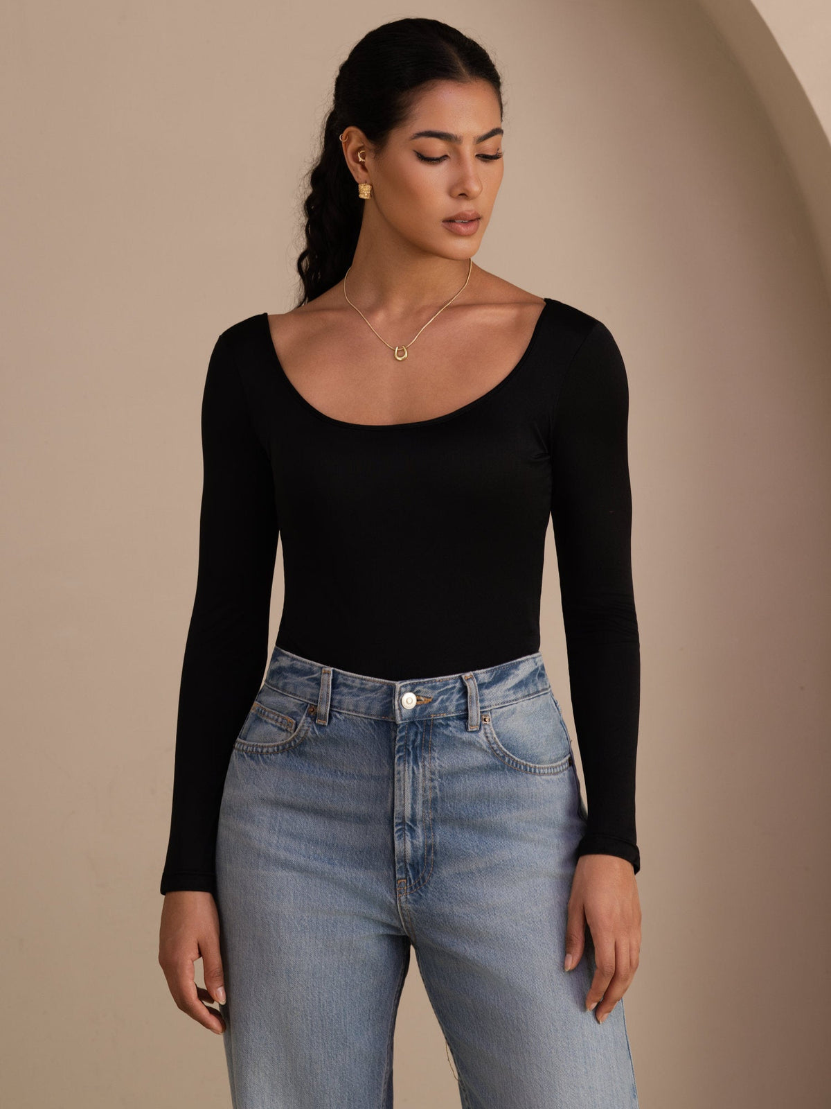 [Sort] SilkSilky-DK Long Sleeve T-shirt til kvinder 001