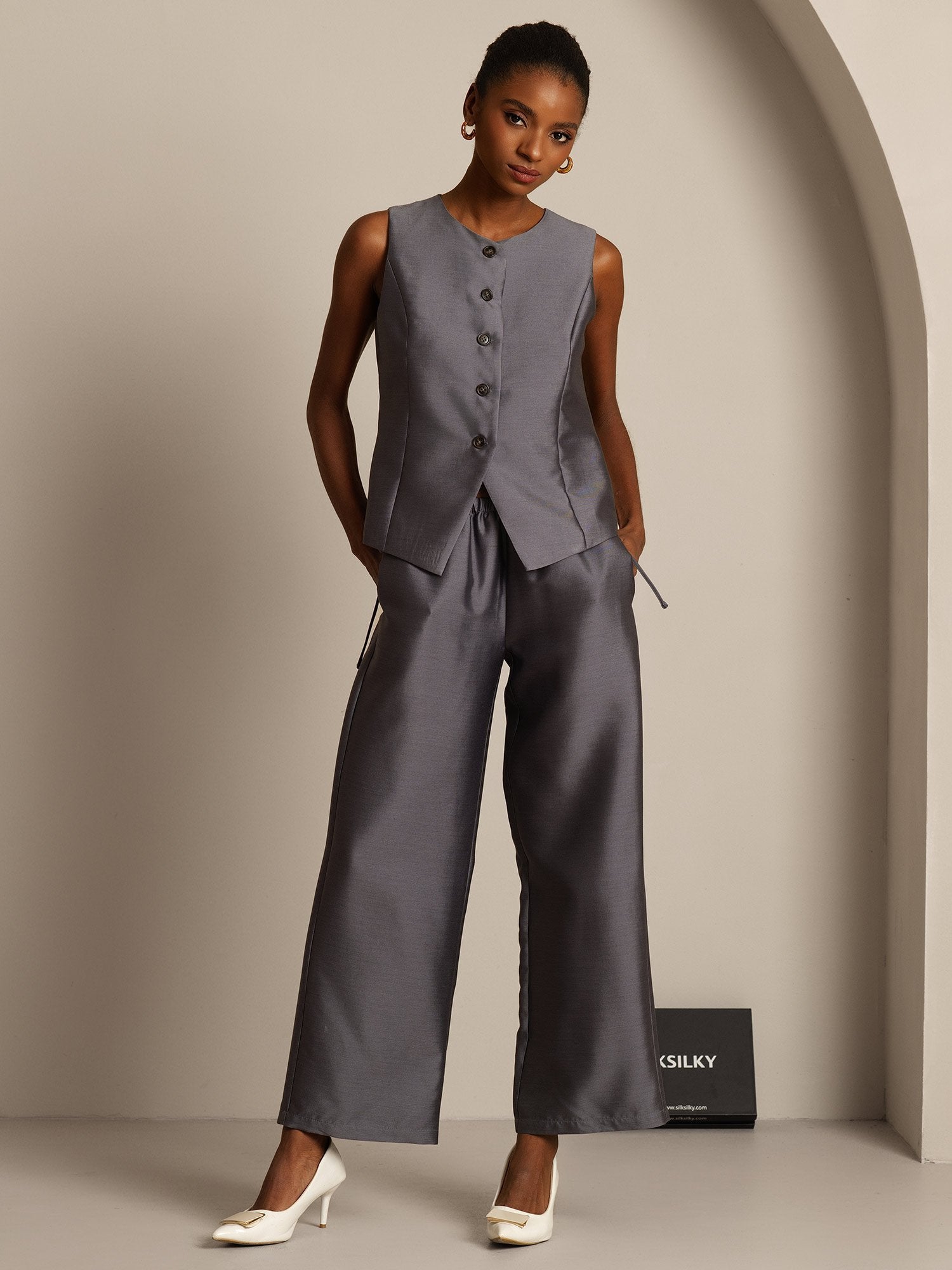 [Grå] SilkSilky-DK 32Momme Silke Womens Vest 006