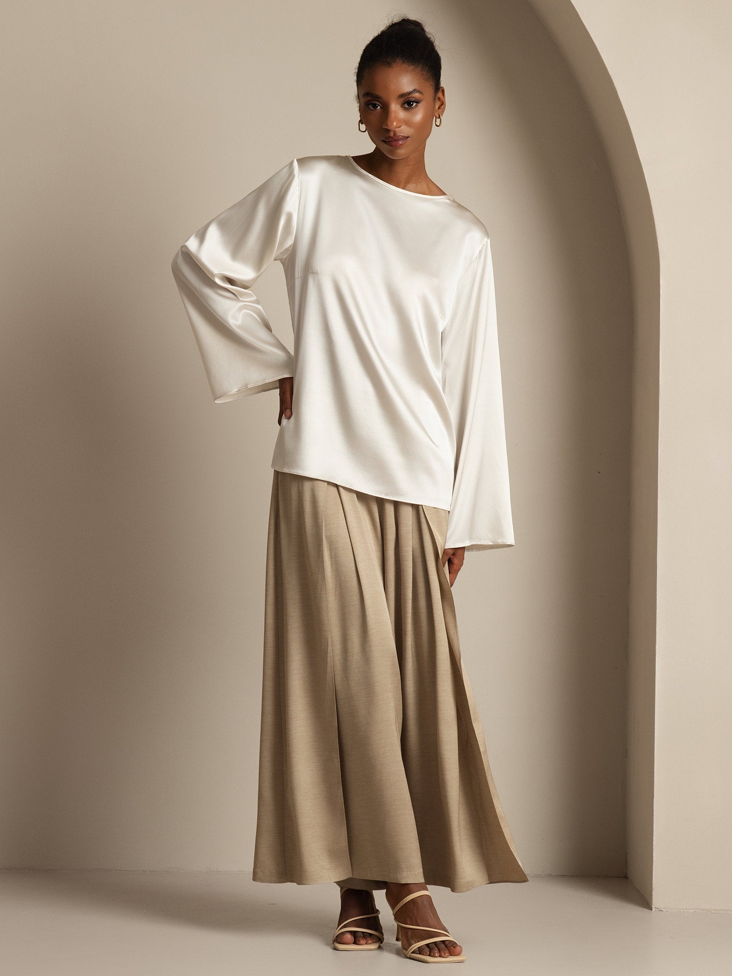 [Lysegrå] SilkSilky-DK 19Momme Silke Womens T-Shirt 006