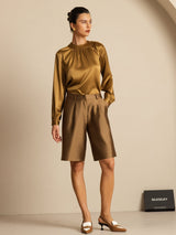[Bronze] SilkSilky-DK 19Momme Langærmet Rund Hals Bluse 007